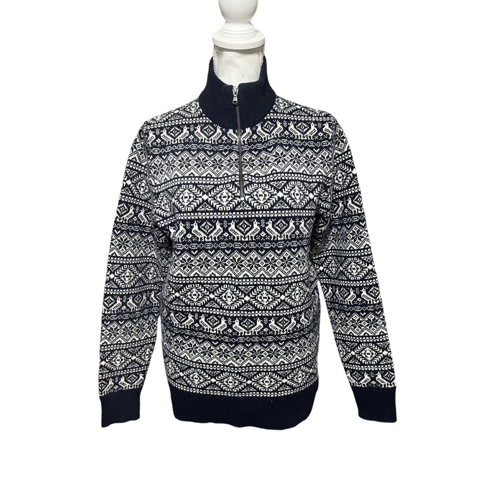 J. crew Mens Lambswool Fair Isle Sweater 1/4 zip pullover Sweater M Af181